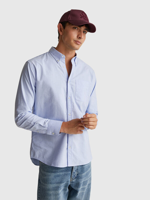 Light blue regular fit button-down shirt Men