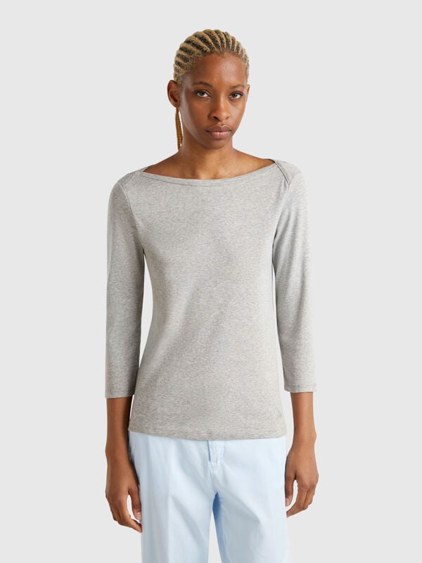 T-shirt with boat neck in 100% cotton Women