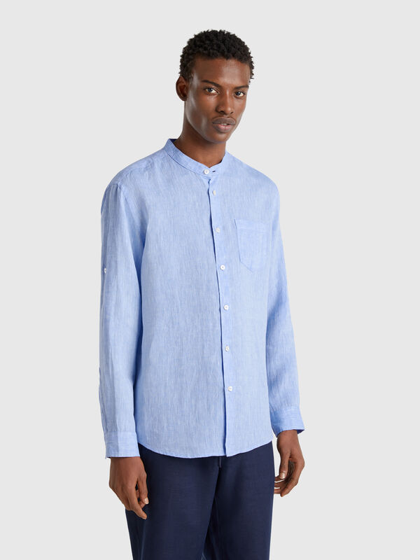 Linen short with Mandarin collar Men