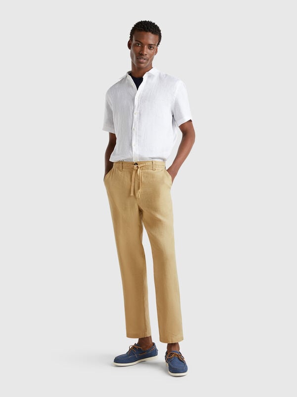 Trousers in pure linen with drawstring Men