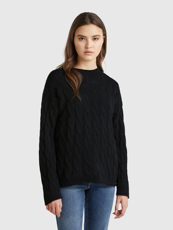 Cashmere blend sweater with cable knit Women
