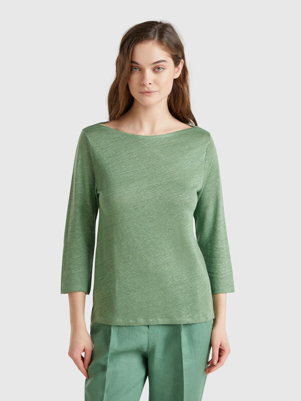 Pure linen t-shirt with 3/4 sleeves Women
