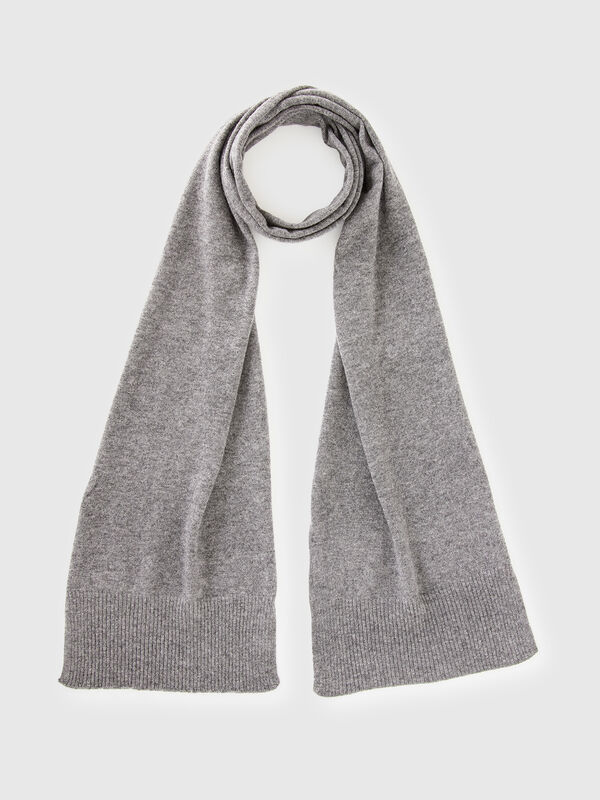 Gray marl scarf in pure Merino wool Women