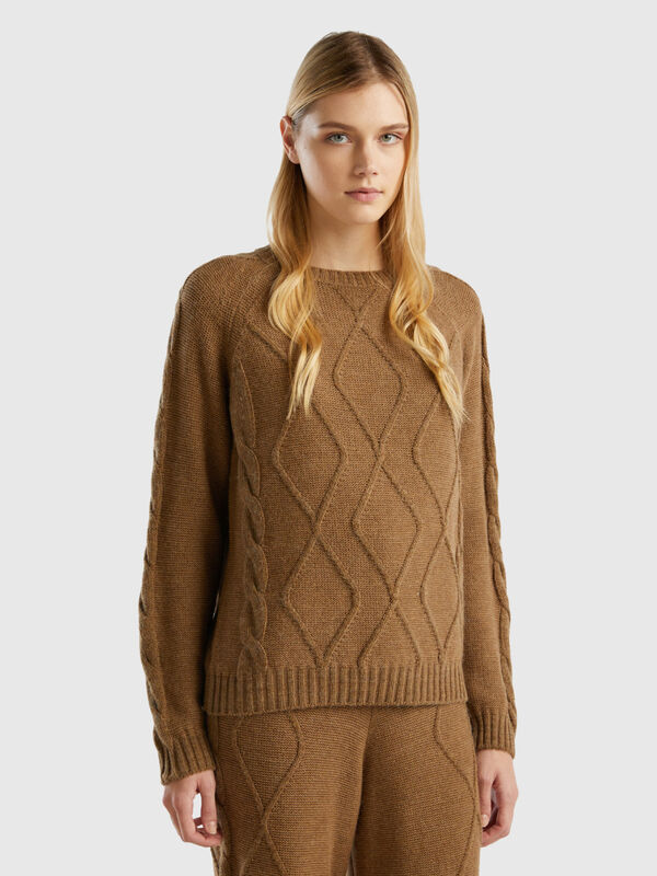 Sweater with cables and diamonds Women