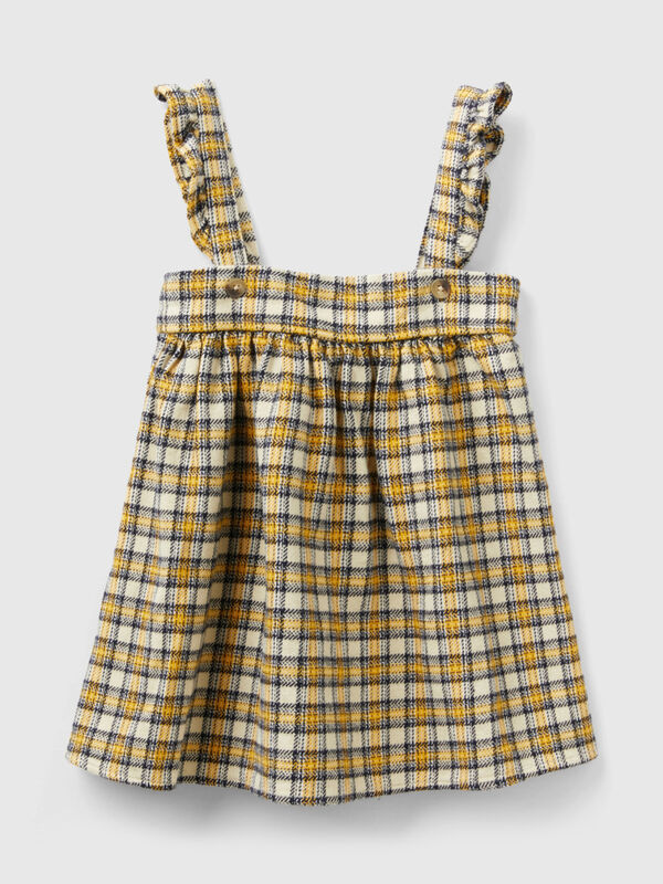 Check dress with rouches