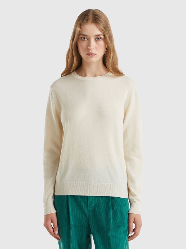 Cream crew neck sweater in Merino wool Women