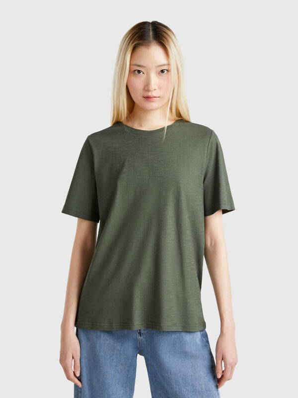 Crew neck t-shirt in slub cotton Women