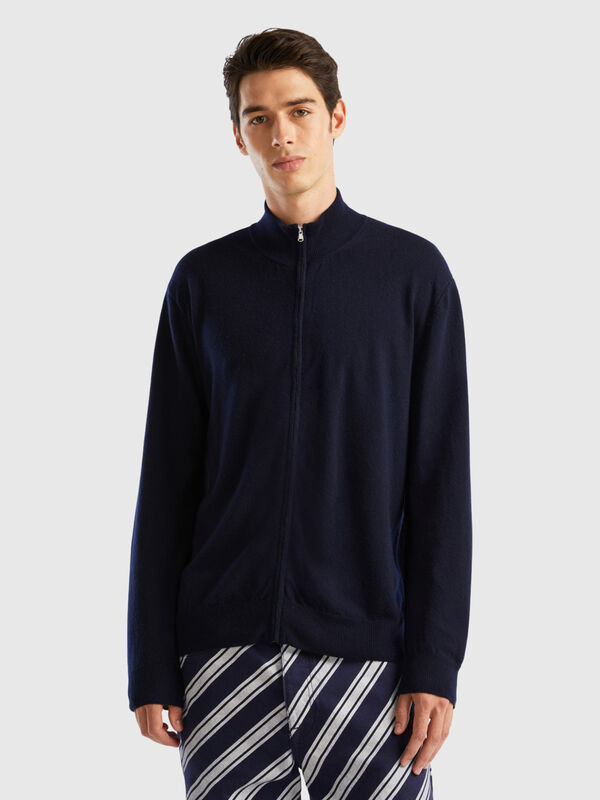 Zip-up cardigan in pure Merino wool