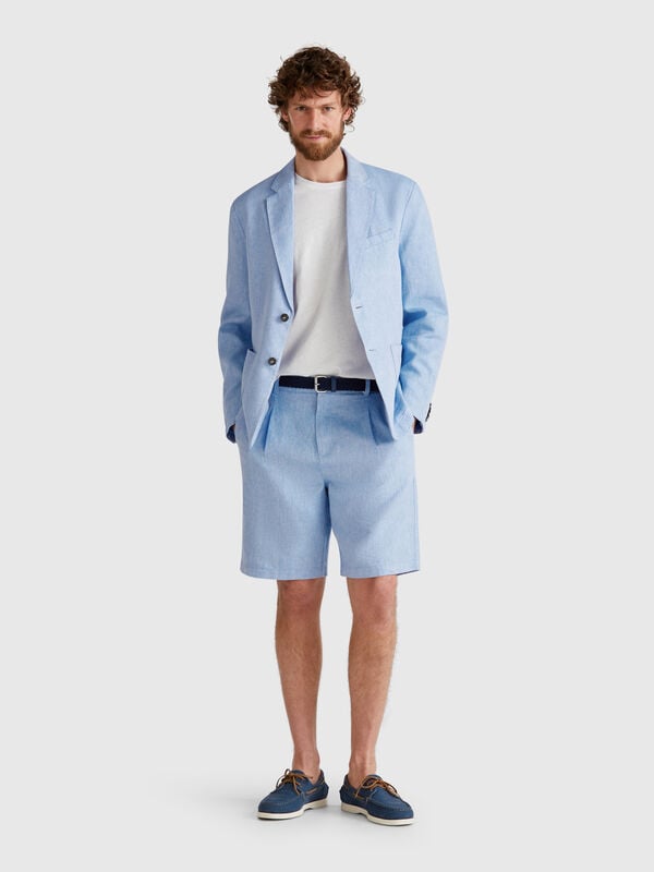 Striped bermudas in linen blend Men