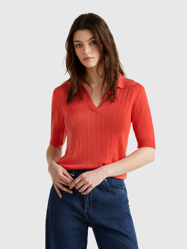 Short sleeve knit polo Women