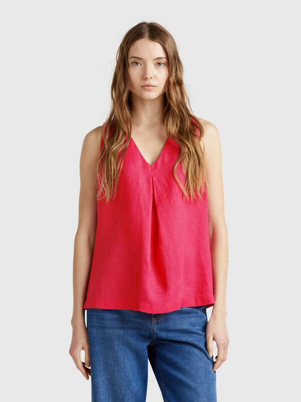 Sleeveless blouse in pure linen Women