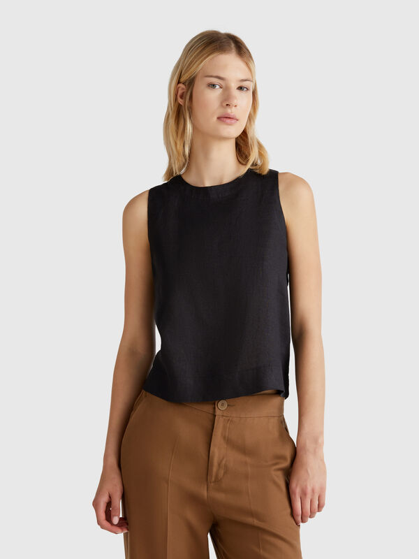 Sleeveless top in pure linen Women