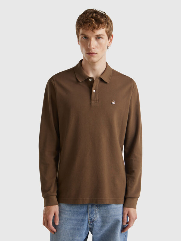 Long sleeve 100% cotton polo Men