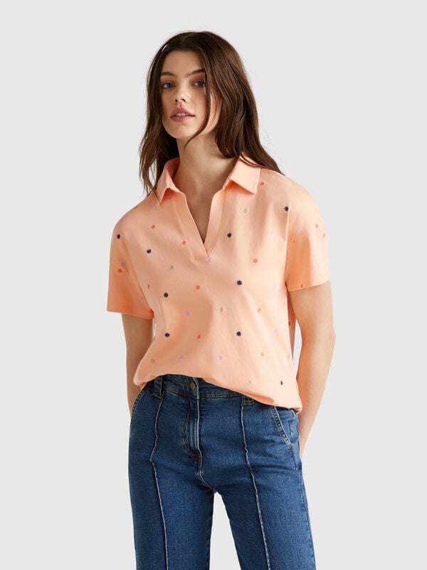 Polo with flower embroidery Women