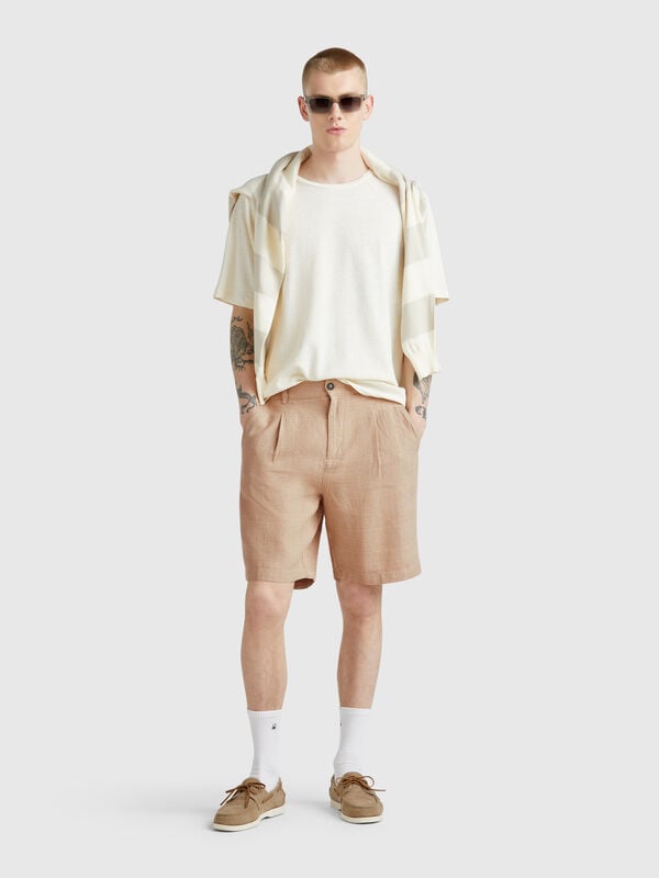 Striped bermudas in linen blend Men