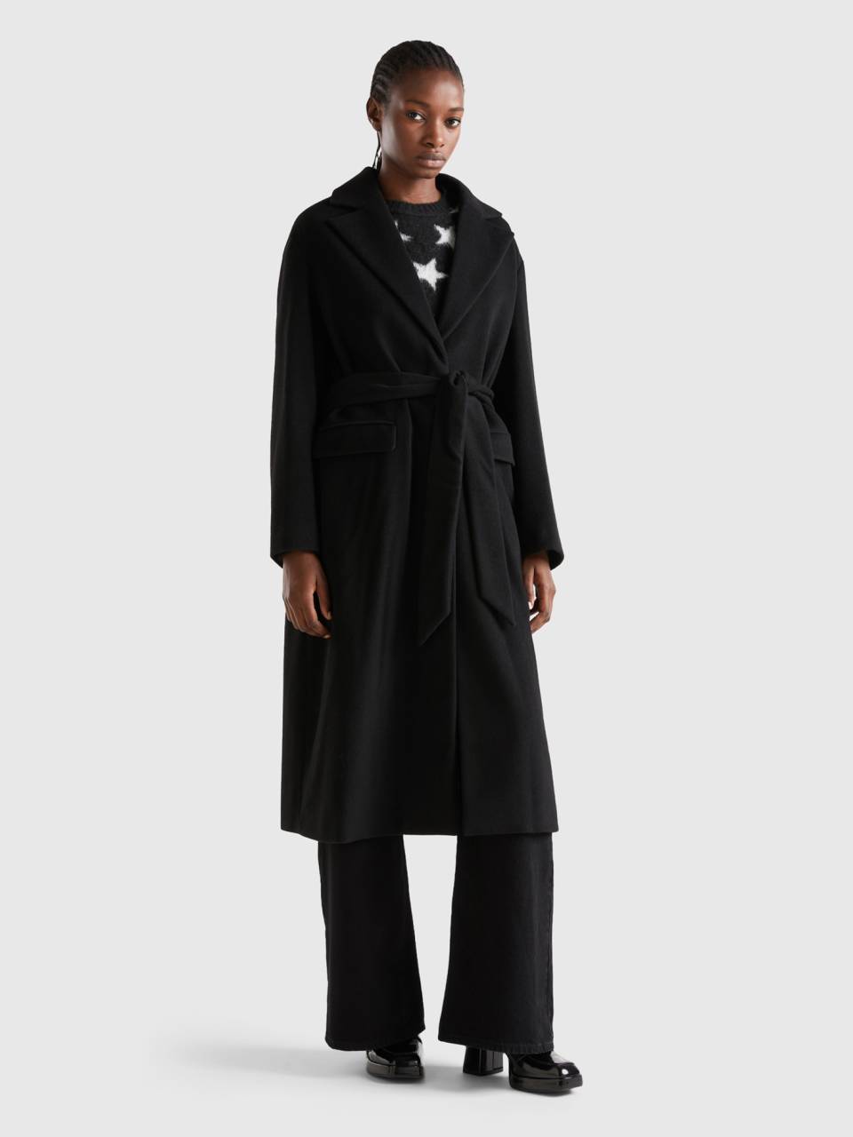 Black long coat with belt hotsell